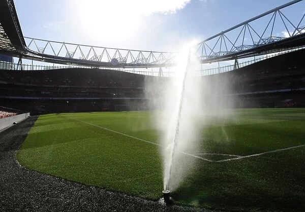 Emirates Stadium is watered before the match. Arsenal 2:1 Liverpool. FA Cup 5th Round