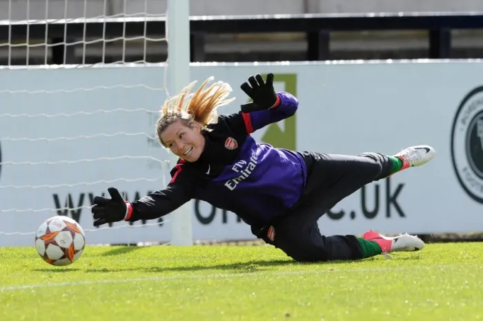 Framed Print : Emma Byrne (Arsenal). Arsenal Ladies 4: 0 Barcelona. UEFA Womens Champions League