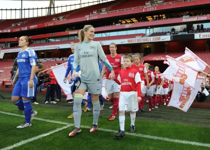 Framed Print : Emma Byrne (Arsenal Ladies) with the mascot. Arsenal Ladies 3: 1 Chelsea Ladies Framed Print : Emma Byrne (Arsenal Ladies) with the mascot. Arsenal Ladies 3: 1 Chelsea Ladies