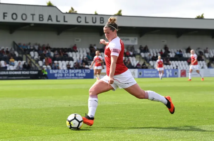 Framed Print : Emma Mitchell in Action: Arsenal Women vs West Ham United Women, Continental Cup