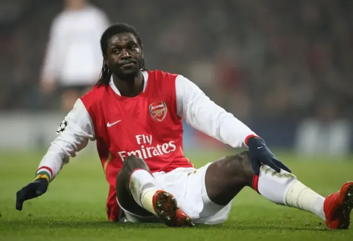 Framed Print : Emmanuel Adebayor in Action for Arsenal against AC Milan, UEFA Champions League, 2008 Framed Print : Emmanuel Adebayor in Action for Arsenal against AC Milan, UEFA Champions League, 2008