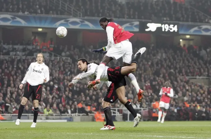 Framed Print : Emmanuel Adebayor (Arsenal) Alessandro Nesta (Milan) Framed Print : Emmanuel Adebayor (Arsenal) Alessandro Nesta (Milan)