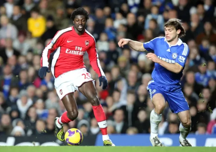 Framed Print : Emmanuel Adebayor (Arsenal) Branislav Ivanovic (Chelsea) Framed Print : Emmanuel Adebayor (Arsenal) Branislav Ivanovic (Chelsea)