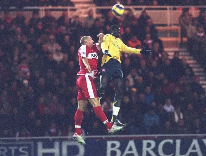 Framed Print : Emmanuel Adebayor (Arsenal) Emanuel Pongatetz (Middlesbrough) Middlesbrough 1: 1 Arsenal Framed Print : Emmanuel Adebayor (Arsenal) Emanuel Pongatetz (Middlesbrough) Middlesbrough 1: 1 Arsenal