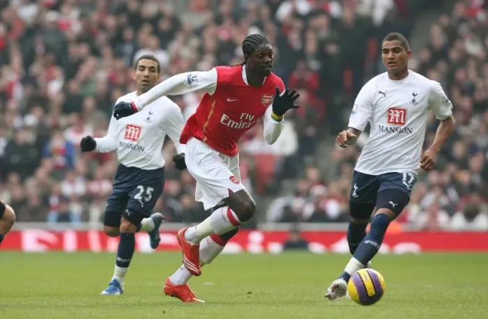 Framed Print : Emmanuel Adebayor (Arsenal) Kevin-Prince Boateng (Tottenham)