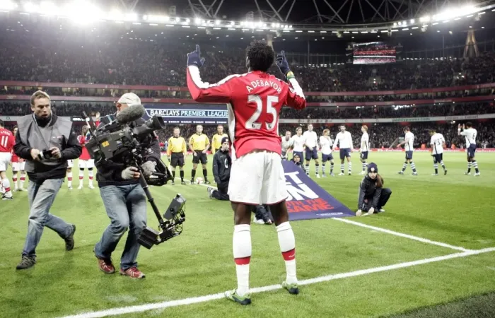 Framed Print : Emmanuel Adebayor: Arsenal Star Filmed Before the Arsenal vs. Tottenham Showdown, Emirates Stadium, 2008 Framed Print : Emmanuel Adebayor: Arsenal Star Filmed Before the Arsenal vs. Tottenham Showdown, Emirates Stadium, 2008