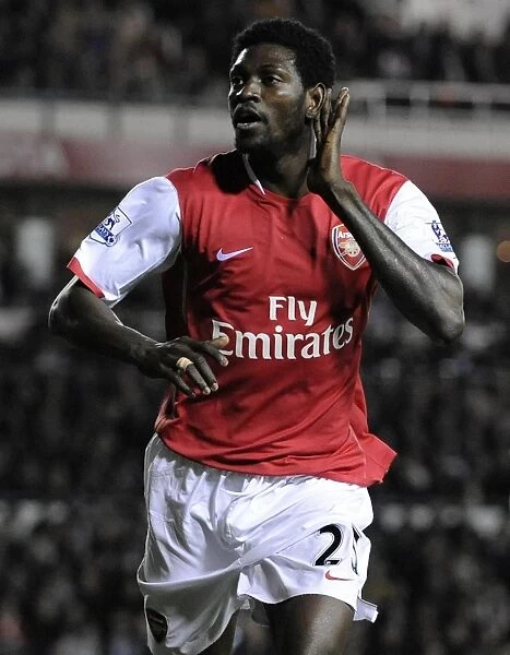 Emmanuel Adebayor celebrates scoring his 1st and Arsenals 3rd goal of the match