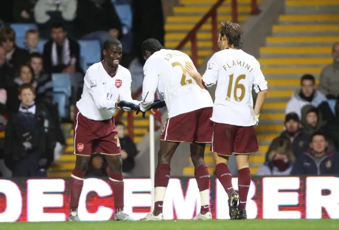 Framed Print : Emmanuel Adebayor celebrates scoring the 2nd Arsenal goal with Emmanuel Eboue Framed Print : Emmanuel Adebayor celebrates scoring the 2nd Arsenal goal with Emmanuel Eboue