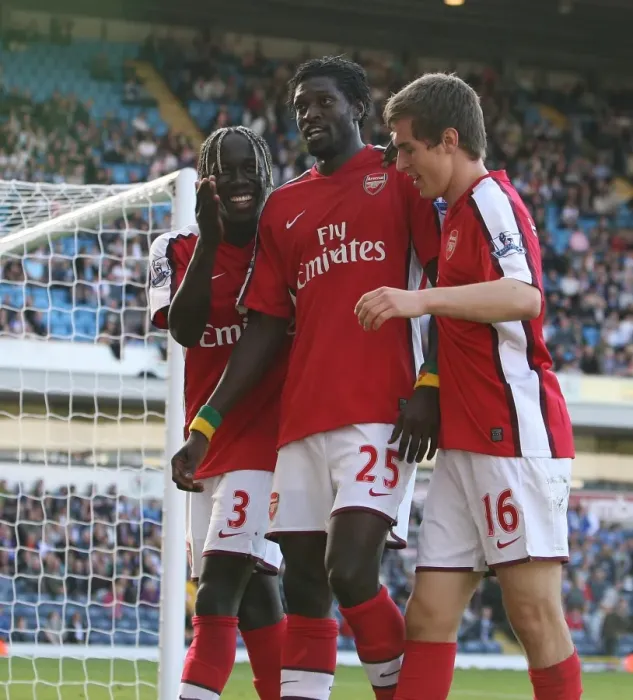 Framed Print : Emmanuel Adebayor celebrates scoring the 4th Arsenal Framed Print : Emmanuel Adebayor celebrates scoring the 4th Arsenal