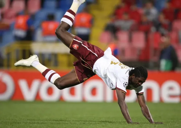 Framed Print : Emmanuel Adebayor's Goal Secures Arsenal's 1-0 Victory Over Steaua Bucharest in Champions League Group H