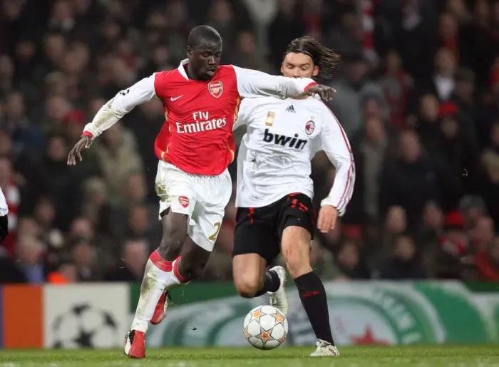 Framed Print : Emmanuel Eboue (Arsenal) Marek Jankulovski (AC Milan) Framed Print : Emmanuel Eboue (Arsenal) Marek Jankulovski (AC Milan)
