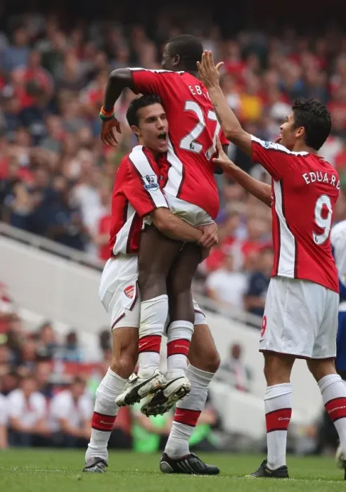 Framed Print : Emmanuel Eboue celebrates scoring Arsenals 3rd goal Framed Print : Emmanuel Eboue celebrates scoring Arsenals 3rd goal