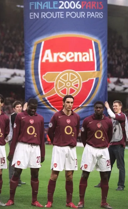 Framed Print : Emmanuel Eboue, Robert Pires and Kolo Toure (Arsenal) line up with an banner behind them Framed Print : Emmanuel Eboue, Robert Pires and Kolo Toure (Arsenal) line up with an banner behind them