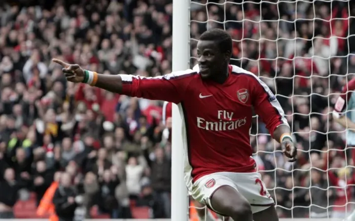 Framed Print : Emmanuel Eboue's Triumph: Arsenal's 3rd Goal vs Burnley in FA Cup 5th Round Framed Print : Emmanuel Eboue's Triumph: Arsenal's 3rd Goal vs Burnley in FA Cup 5th Round