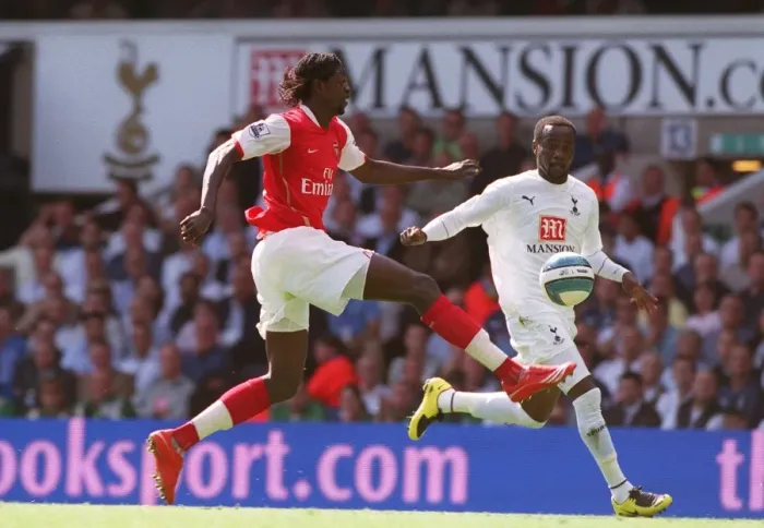 Framed Print : Emmauel Adebayor (Arsenal) Pascal Chimbonda (Tottenham) Framed Print : Emmauel Adebayor (Arsenal) Pascal Chimbonda (Tottenham)