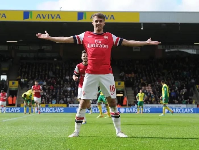 Framed Print : Euphoria Unleashed: Aaron Ramsey's Thrilling Goal Celebration vs. Norwich City, Premier League 2013-14