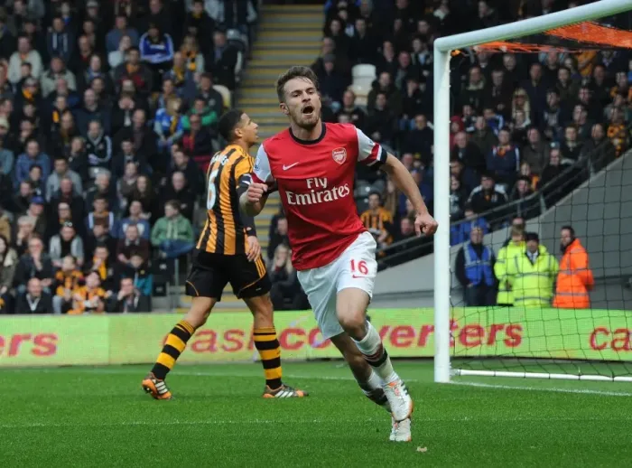 Framed Print : Euphoria Unleashed: Aaron Ramsey's Thrilling Goal Celebration vs. Hull City, Premier League 2013-2014