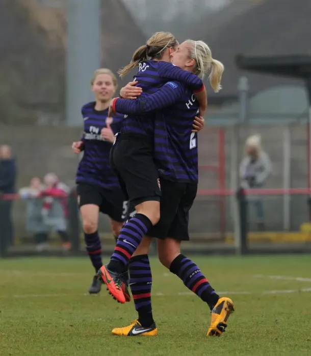 Framed Print : Euphoric Goal Celebration: Jordan Nobbs and Steph Houghton of Arsenal Ladies FC in UEFA Women's Champions League Quarterfinals Framed Print : Euphoric Goal Celebration: Jordan Nobbs and Steph Houghton of Arsenal Ladies FC in UEFA Women's Champions League Quarterfinals