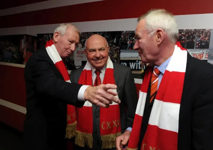 Framed Print : Ex Arsenal Players Bob Wilson, David Court and Terry Neill before the match