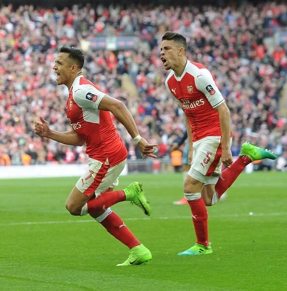 Exuberant Celebration: Alexis Sanchez and Gabriel's Dual Goal Reaction for Arsenal vs Manchester City in FA Cup Semi-Finals