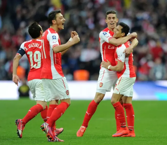 Framed Print : Exuberant Celebration: Alexis Sanchez and Gabriel's Goal Dance (Arsenal's FA Cup Semi-Final Victory, 2015)