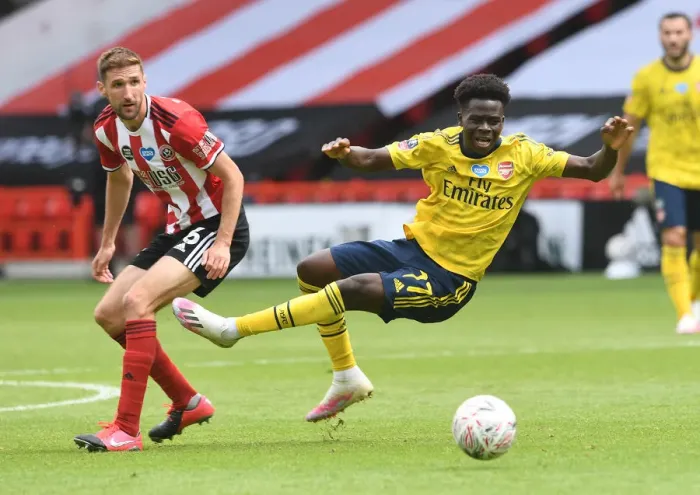 Framed Print : FA Cup Quarterfinal: Saka Foul by Basham - Sheffield United vs. Arsenal