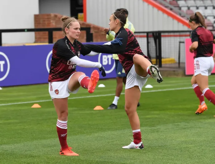 Framed Print : FA Cup Showdown: Arsenal Women's Kim Little and Caitlin Foord Prepare for Battle Against Tottenham Hotspur Women Framed Print : FA Cup Showdown: Arsenal Women's Kim Little and Caitlin Foord Prepare for Battle Against Tottenham Hotspur Women
