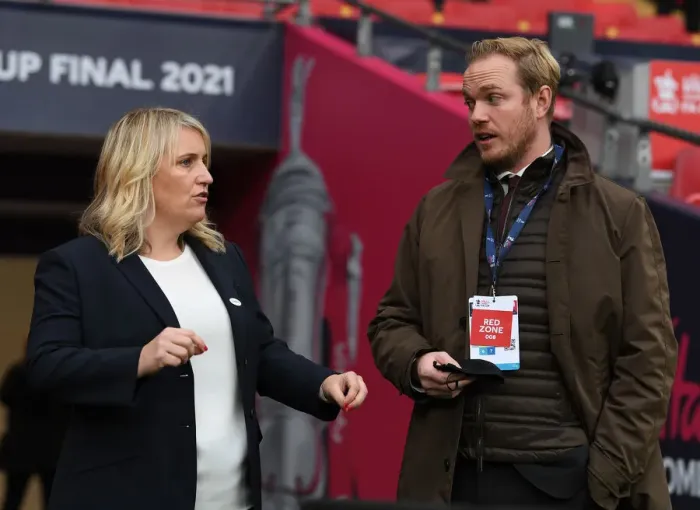 Framed Print : FA Women's Cup Final: Jonas Eidevall and Emma Hayes Pre-Match Discussion at Wembley Stadium Framed Print : FA Women's Cup Final: Jonas Eidevall and Emma Hayes Pre-Match Discussion at Wembley Stadium