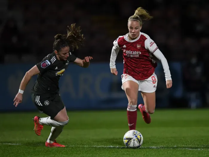 Framed Print : FA WSL Clash: Arsenal vs Manchester United - Empty Stands, Beth Mead vs Ona Batlle Framed Print : FA WSL Clash: Arsenal vs Manchester United - Empty Stands, Beth Mead vs Ona Batlle