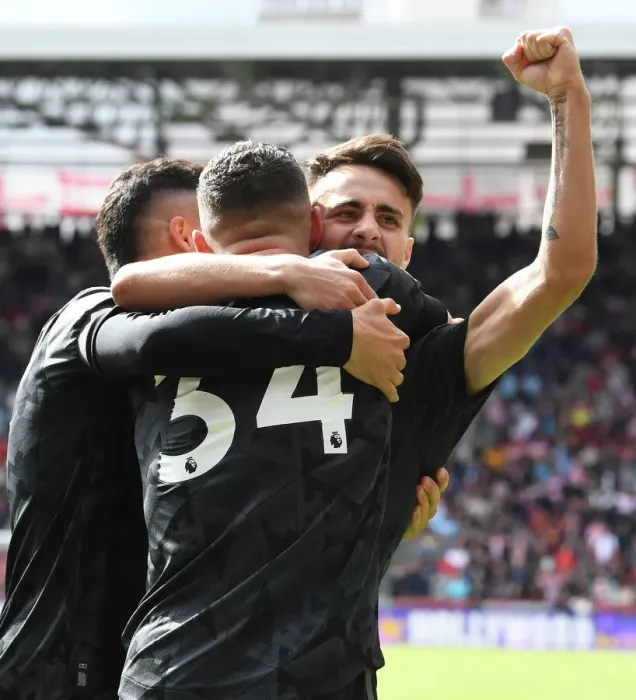 Framed Print : Fabio Vieira and Granit Xhaka Celebrate Arsenal's Third Goal vs Brentford (2022-23) Framed Print : Fabio Vieira and Granit Xhaka Celebrate Arsenal's Third Goal vs Brentford (2022-23)