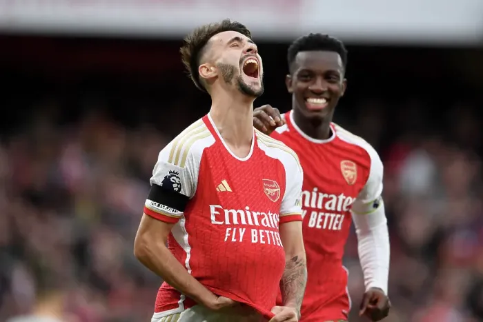 Framed Print : Fabio Vieira Scores Arsenal's Fourth Goal vs. Sheffield United (2023-24)