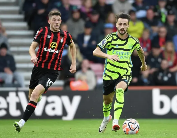 Framed Print : Fabio Vieira Stands Firm: Arsenal's Midfield Maestro Holds Off AFC Bournemouth's Challenge, Premier League 2023-24 Framed Print : Fabio Vieira Stands Firm: Arsenal's Midfield Maestro Holds Off AFC Bournemouth's Challenge, Premier League 2023-24