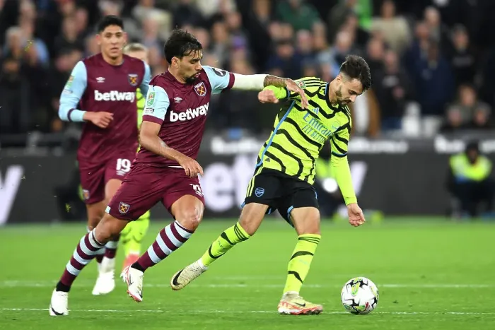 Framed Print : Fabio Vieira vs. Lucas Paqueta: Clash of the Midfield Titans - West Ham United vs. Arsenal, Carabao Cup 2023-24 Framed Print : Fabio Vieira vs. Lucas Paqueta: Clash of the Midfield Titans - West Ham United vs. Arsenal, Carabao Cup 2023-24