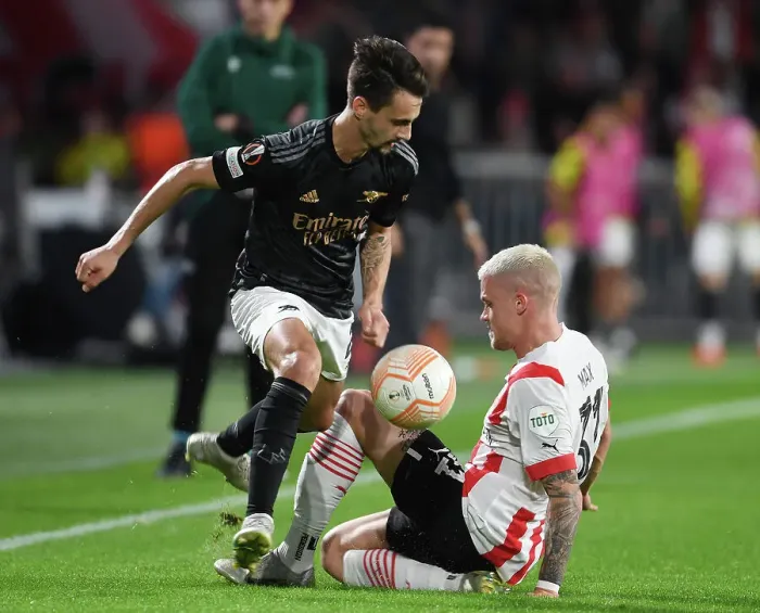 Framed Print : Fabio Vieira vs. Phillipp Max: Clash in the UEFA Europa League Group A Match between PSV Eindhoven and Arsenal FC Framed Print : Fabio Vieira vs. Phillipp Max: Clash in the UEFA Europa League Group A Match between PSV Eindhoven and Arsenal FC