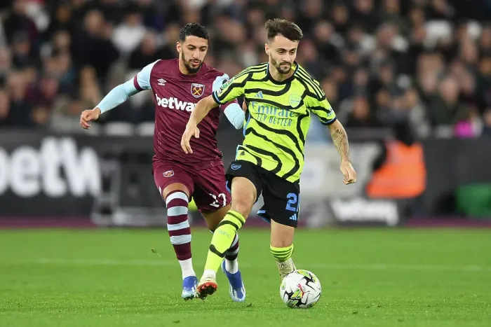 Framed Print : Fabio Vieira vs Said Benrahma: Intense Clash in the Carabao Cup Fourth Round between West Ham and Arsenal Framed Print : Fabio Vieira vs Said Benrahma: Intense Clash in the Carabao Cup Fourth Round between West Ham and Arsenal