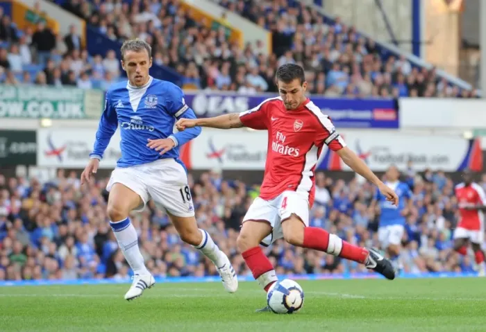 Framed Print : Fabregas Scores Stunner: Arsenal Crush Everton 6-1 (Cesc Fabregas vs Phil Neville) Framed Print : Fabregas Scores Stunner: Arsenal Crush Everton 6-1 (Cesc Fabregas vs Phil Neville)