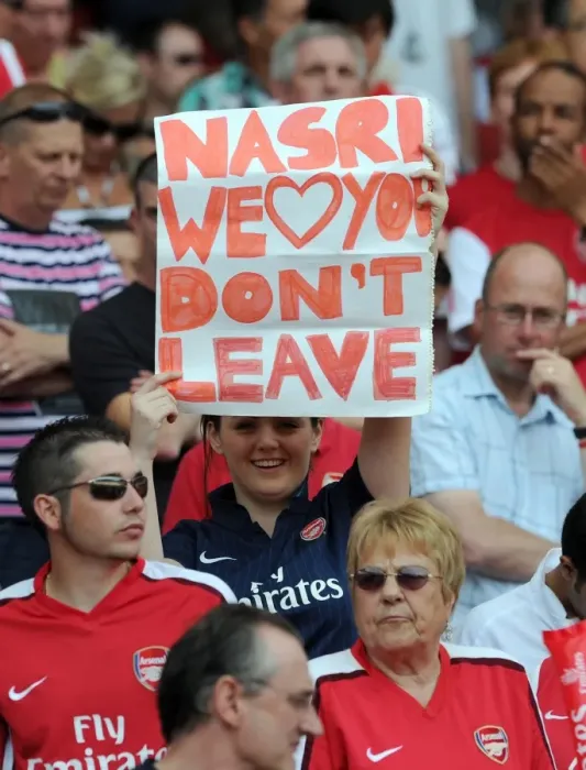 Framed Print : Fan with a sign for Samir Nasri. Arsenal 1: 1 New York Red Bulls. Emirates Cup Day 2