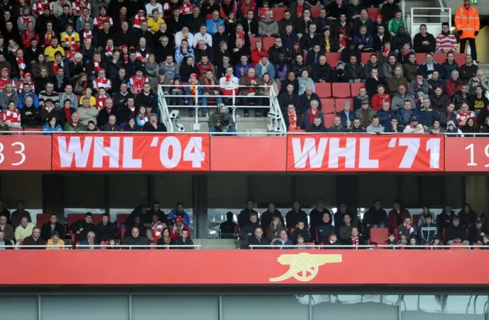 Framed Print : Fans banners in the stadium. Arsenal 2: 0 Wolverhampton Wanderers. Barclays Premier League