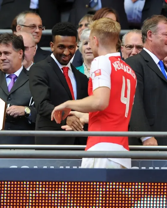 Framed Print : A Father-Son Connection: Per Mertesacker and Ryan Rocastle's Emotional Reunion at the FA Community Shield (Arsenal vs. Chelsea, 2015)