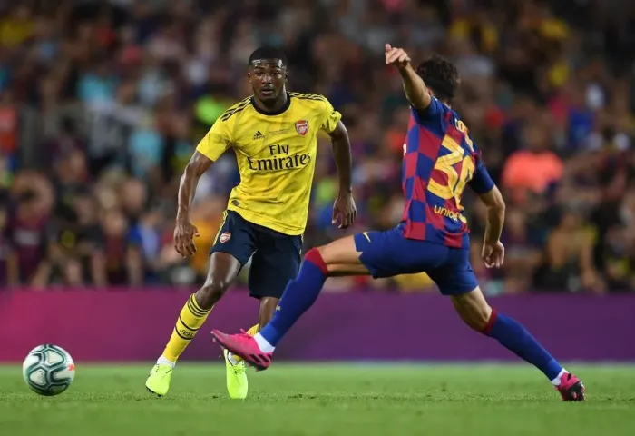 Framed Print : FC Barcelona vs. Arsenal: Ainsley Maitland-Niles in Action (2019-20 Pre-Season Friendly, Barcelona)