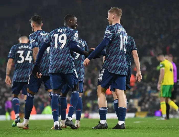 Framed Print : Five-Star Arsenal: Emile Smith Rowe and Nicolas Pepe Celebrate Goals Against Norwich City