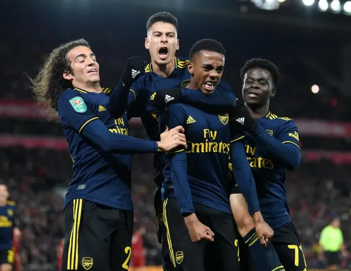 Framed Print : Five-Star Arsenal: Joe Willock's Brace Leads Upset Win Against Liverpool in Carabao Cup