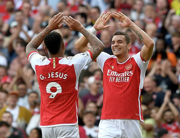 Five-Star Arsenal: Kiwior and Jesus's Euphoric Celebration after Netting Five Goals vs. Wolverhampton Wanderers (2022-23)