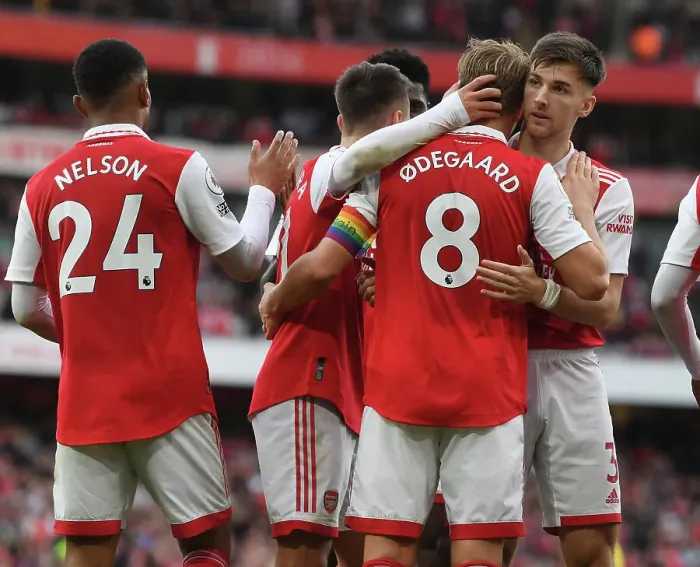Framed Print : Five-Star Arsenal: Odegaard and Tierney's Epic Goal Celebration (2022-23)
