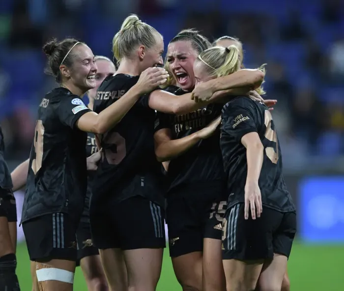 Framed Print : Five-Star Arsenal Women: Beth Mead and Katie McCabe's Euphoric Goal Celebration in UEFA Women's Champions League Framed Print : Five-Star Arsenal Women: Beth Mead and Katie McCabe's Euphoric Goal Celebration in UEFA Women's Champions League