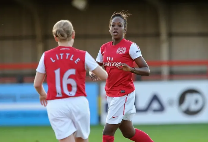 Framed Print : Five-Star Celebration: Danielle Carter and Kim Little's Unforgettable Goal Spree in Arsenal Women's UEFA Champions League Victory (5-1 vs Rayo Vallecano)