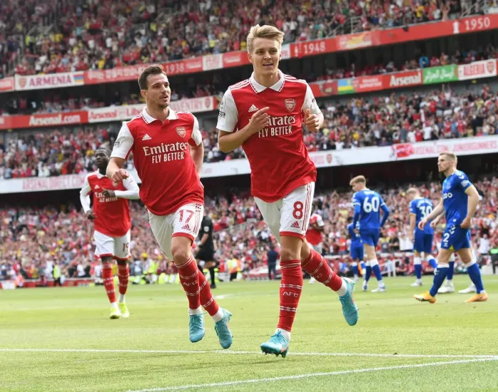 Framed Print : Five-Star Odegaard: Arsenal's Dominant Display vs. Everton (2021-22) - Martin Odegaard Scores Brace in Arsenal's 5-0 Victory