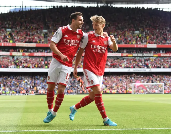 Framed Print : Five-Star Odegaard: Martin's Brace Powers Arsenal to Dominant 5-0 Victory over Everton (2021-22)