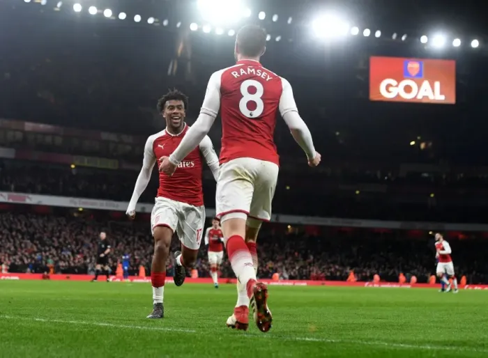 Framed Print : Five-Star Ramsey: Arsenal's Celebration After Scoring against Everton (2017-18)