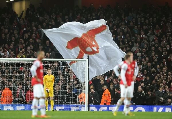 Flags waved in the stadium. Arsenal 1: 3 Bayern Munich. UEFA Champions League. Round of 16, 1st Leg